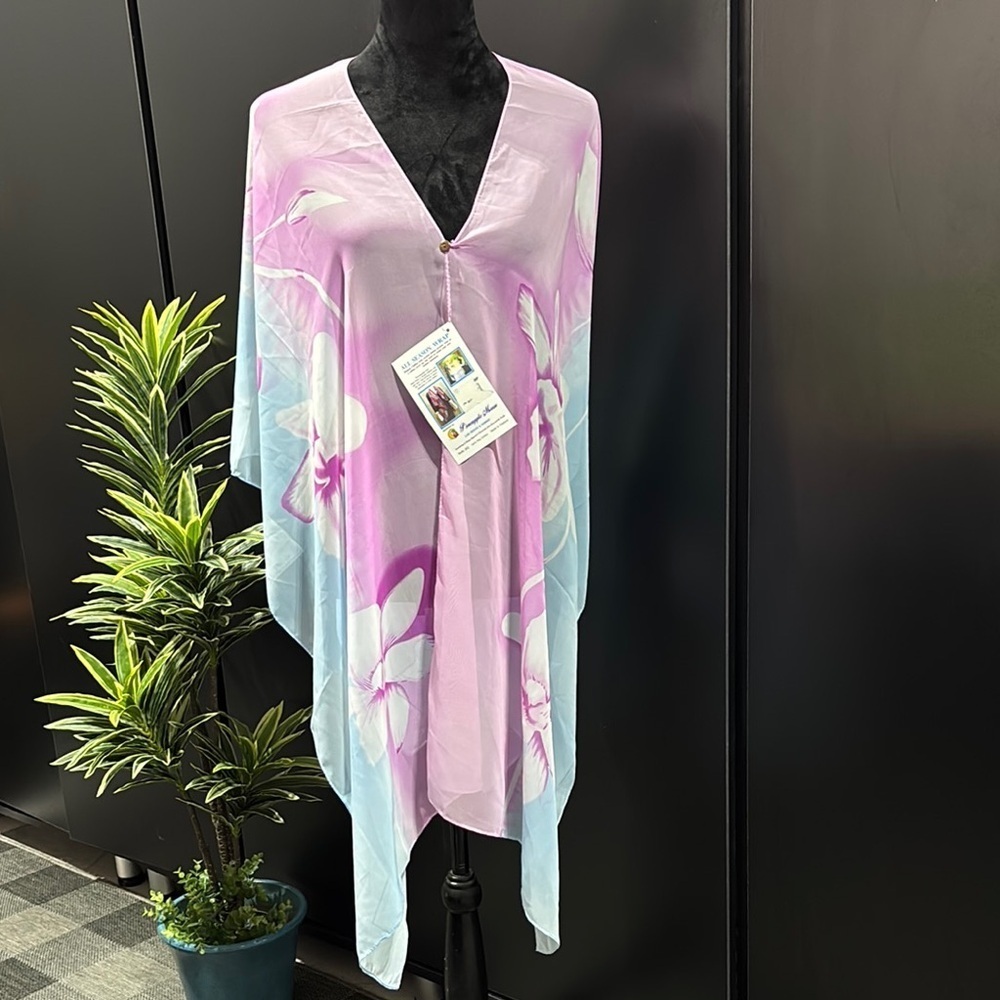 Pineapple Moon Wrap,elegant chiffon,coconut buttons,coverup,scarf,caftan,floral